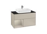 Villeroy und Boch Finion Waschtischunterschrank F362HHHH 100cm, Abdeckplatte black matt, Regal links Sand Matt Lacquer, Sand Matt Lacquer
