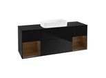 Villeroy und Boch Finion Waschtischunterschrank F332GNPH 160x60,3cm, Abdeckplatte black matt, Regale Walnut veneer, Glossy Black Lacquer