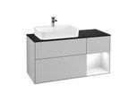 Villeroy und Boch Finion Waschtischunterschrank G402GFGJ 120cm, Abdeckplatte black matt, Emotion, Regal rechts Glossy white lacquer, Light grey matt