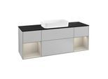 Villeroy und Boch Finion Waschtischunterschrank F332HHGJ 160x60,3cm, Abdeckplatte black matt, Regale sand matt lacquer, Light grey matt