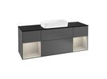 Villeroy und Boch Finion Waschtischunterschrank F332HHGK 160x60,3cm, Abdeckplatte black matt, Regale sand matt lacquer, Anthracite matt