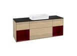 Villeroy und Boch Finion Waschtischunterschrank F332HBPC 160x60,3cm, Abdeckplatte black matt, Regale Peony matt lacquer, Oak Veneer