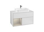 Villeroy und Boch Finion Waschtischunterschrank F361HHMT 100cm, Abdeckplatte white matt, Regal links Sand Matt Lacquer, White matt lacquer