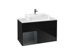 Villeroy und Boch Finion Waschtischunterschrank F361HGPH 100cm, Abdeckplatte white matt, Regal links Midnight Blue Matt Lacquer, Glossy Black Lacquer