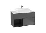 Villeroy und Boch Finion Waschtischunterschrank G361PHGK 100cm, Abdeckplatte white matt, Emotion, Regal links Glossy Black Lacquer, Anthracite matt