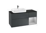 Villeroy und Boch Finion Waschtischunterschrank G402GJHG 120cm, Abdeckplatte black matt, Emotion, Regal rechts Light grey matt, Midnight Blue Matt Lacquer