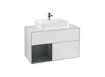 Villeroy und Boch Finion Waschtischunterschrank G361HGMT 100cm, Abdeckplatte white matt, Emotion, Regal links Midnight Blue Matt Lacquer, White matt lacquer