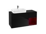 Villeroy und Boch Finion Waschtischunterschrank G402HBPH 120cm, Abdeckplatte black matt, Emotion, Regal rechts Peony, Glossy Black Lacquer