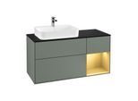 Villeroy und Boch Finion Waschtischunterschrank G402HFGM 120cm, Abdeckplatte black matt, Emotion, Regal rechts Gold matt, Olive Matt Lacquer