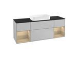 Villeroy und Boch Finion Waschtischunterschrank F332PCGJ 160x60,3cm, Abdeckplatte black matt, Regale Oak Veneer, Light grey matt