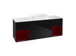 Villeroy und Boch Finion Waschtischunterschrank G331HBPH 160cm, Abdeckplatte white matt, Emotion, Regale Peony matt lacquer, Glossy Black Lacquer