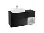 Villeroy und Boch Finion Waschtischunterschrank G402GJPD 120cm, Abdeckplatte black matt, Emotion, Regal rechts Light grey matt, Black matt lacquer