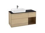 Villeroy und Boch Finion Waschtischunterschrank G402GNPC 120cm, Abdeckplatte black matt, Emotion, Regal rechts Walnut veneer, Oak Veneer