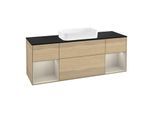 Villeroy und Boch Finion Waschtischunterschrank F332HHPC 160x60,3cm, Abdeckplatte black matt, Regale sand matt lacquer, Oak Veneer