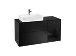 Villeroy und Boch Finion Waschtischunterschrank F402PHPD 120cm, Abdeckplatte black matt, Regal rechts Glossy Black Lacquer, Black matt lacquer