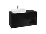Villeroy und Boch Finion Waschtischunterschrank F402PHPH 120cm, Abdeckplatte black matt, Regal rechts Glossy Black Lacquer, Glossy Black Lacquer