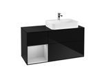 Villeroy und Boch Finion Waschtischunterschrank F392GJPH 120cm, Abdeckplatte black matt, Regal links Light grey matt, Glossy Black Lacquer