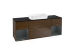 Villeroy und Boch Finion Waschtischunterschrank F332HGGN 160x60,3cm, Abdeckplatte black matt, Regale Midnight matt lacquer, Walnut veneer
