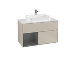 Villeroy und Boch Finion Waschtischunterschrank F361GKHH 100cm, Abdeckplatte white matt, Regal links Anthracite matt, Sand Matt Lacquer