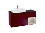 Villeroy und Boch Finion Waschtischunterschrank G402HHHB 120cm, Abdeckplatte black matt, Emotion, Regal rechts Sand Matt, Peony Matt