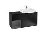 Villeroy und Boch Finion Waschtischunterschrank G392GKPD 120cm, Abdeckplatte black matt, Emotion, Regal links Anthracite matt, Black matt lacquer