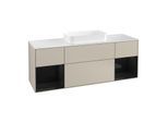 Villeroy und Boch Finion Waschtischunterschrank G331PHHH 160cm, Abdeckplatte white matt, Emotion, Regale Glossy black lacquer, Sand Matt Lacquer