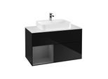 Villeroy und Boch Finion Waschtischunterschrank F361GKPH 100cm, Abdeckplatte white matt, Regal links Anthracite matt, Glossy Black Lacquer