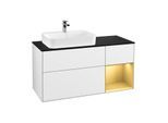 Villeroy und Boch Finion Waschtischunterschrank G402HFGF 120cm, Abdeckplatte black matt, Emotion, Regal rechts Gold matt, Glossy white lacquer