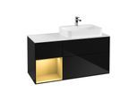 Villeroy und Boch Finion Waschtischunterschrank F391HFPH 120cm, Abdeckplatte white matt, Regal links Gold matt, Glossy Black Lacquer