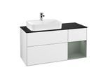 Villeroy und Boch Finion Waschtischunterschrank G402GMGF 120cm, Abdeckplatte black matt, Emotion, Regal rechts Olive Matt Lacquer, Glossy white lacquer