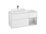 Villeroy und Boch Finion Waschtischunterschrank G401GJGF 120cm, Abdeckplatte white matt, Emotion, Regal rechts Light grey matt, Glossy white lacquer