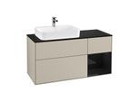 Villeroy und Boch Finion Waschtischunterschrank G402PHHH 120cm, Abdeckplatte black matt, Emotion, Regal rechts Glossy Black Lacquer, Sand Matt Lacquer