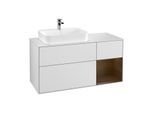 Villeroy und Boch Finion Waschtischunterschrank G401GNMT 120cm, Abdeckplatte white matt, Emotion, Regal rechts Walnut veneer, White matt lacquer