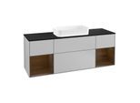 Villeroy und Boch Finion Waschtischunterschrank G332GNGJ 160cm, Abdeckplatte black matt, Emotion, Regale Walnut veneer, Light grey matt