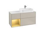 Villeroy und Boch Finion Waschtischunterschrank G391HFHH 120cm, Abdeckplatte white matt, Emotion, Regal links Gold matt, Sand Matt Lacquer