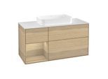 Villeroy und Boch Finion Waschtischunterschrank G291PCPC 120cm, Abdeckplatte white matt, Emotion, Regal links Oak Veneer, Oak Veneer