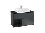 Villeroy und Boch Finion Waschtischunterschrank G362PHHG 100cm, Abdeckplatte black matt, Emotion, Regal links Glossy Black Lacquer, Midnight Blue Matt Lacquer