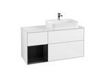 Villeroy und Boch Finion Waschtischunterschrank F391PDGF 120cm, Abdeckplatte white matt, Regal links Black matt lacquer, Glossy white lacquer