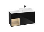 Villeroy und Boch Finion Waschtischunterschrank G391PCPH 120cm, Abdeckplatte white matt, Emotion, Regal links Oak Veneer, Glossy Black Lacquer