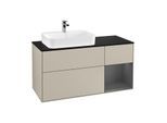 Villeroy und Boch Finion Waschtischunterschrank F402GKHH 120cm, Abdeckplatte black matt, Regal rechts Anthracite matt, Sand Matt Lacquer
