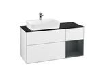 Villeroy und Boch Finion Waschtischunterschrank F402HGGF 120cm, Abdeckplatte black matt, Regal rechts Midnight Blue Matt Lacquer, Glossy white lacquer