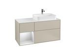 Villeroy und Boch Finion Waschtischunterschrank G391MTHH 120cm, Abdeckplatte white matt, Emotion, Regal links White matt lacquer, Sand Matt Lacquer