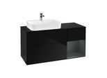 Villeroy und Boch Finion Waschtischunterschrank F402HGPH 120cm, Abdeckplatte black matt, Regal rechts Midnight Blue Matt Lacquer, Glossy Black Lacquer