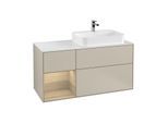 Villeroy und Boch Finion Waschtischunterschrank G391PCHH 120cm, Abdeckplatte white matt, Emotion, Regal links Oak Veneer, Sand Matt Lacquer