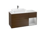 Villeroy und Boch Finion Waschtischunterschrank G401GJGN 120cm, Abdeckplatte white matt, Emotion, Regal rechts Light grey matt, Walnut veneer