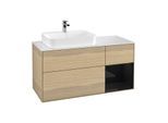 Villeroy und Boch Finion Waschtischunterschrank G401PHPC 120cm, Abdeckplatte white matt, Emotion, Regal rechts Glossy Black Lacquer, Oak Veneer