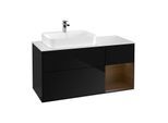 Villeroy und Boch Finion Waschtischunterschrank G401GNPH 120cm, Abdeckplatte white matt, Emotion, Regal rechts Walnut veneer, Glossy Black Lacquer