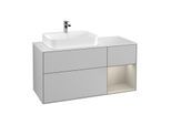 Villeroy und Boch Finion Waschtischunterschrank G401HHGJ 120cm, Abdeckplatte white matt, Emotion, Regal rechts Sand Matt, Light grey matt