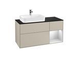Villeroy und Boch Finion Waschtischunterschrank G402MTHH 120cm, Abdeckplatte black matt, Emotion, Regal rechts White matt lacquer, Sand Matt Lacquer