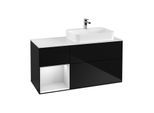 Villeroy und Boch Finion Waschtischunterschrank G391MTPH 120cm, Abdeckplatte white matt, Emotion, Regal links White matt lacquer, Glossy Black Lacquer